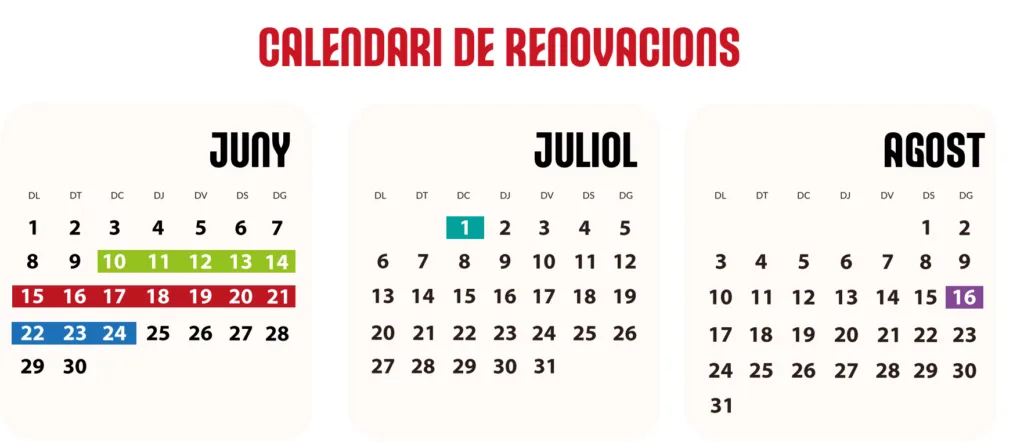 Calendari renovacions Calendari renovacions