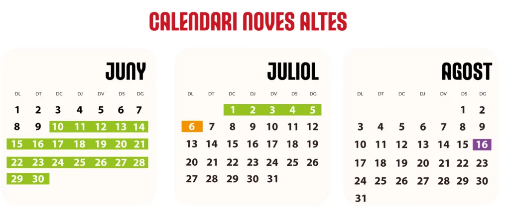 Calendari noves altes Calendari noves altes