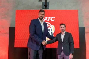 Marc Gasol i Joan Manuel Castells en la presentació del nou naming Fiatc Bàsquet Girona