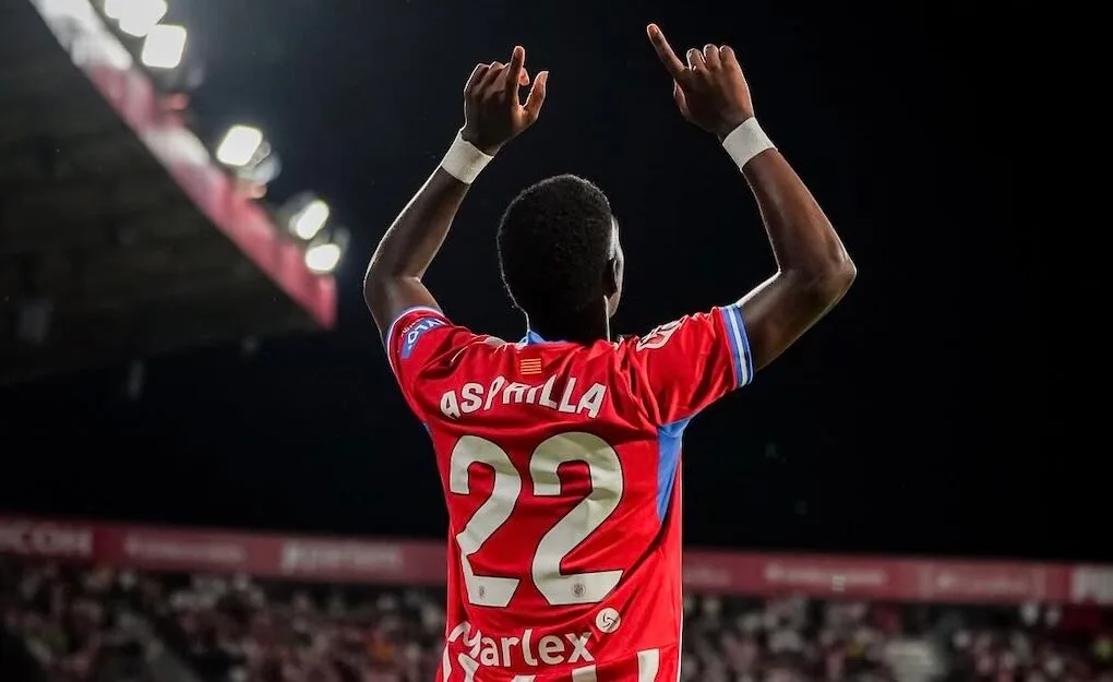 Yaser Asprilla celebra un dels seus gols contra Las Palmas