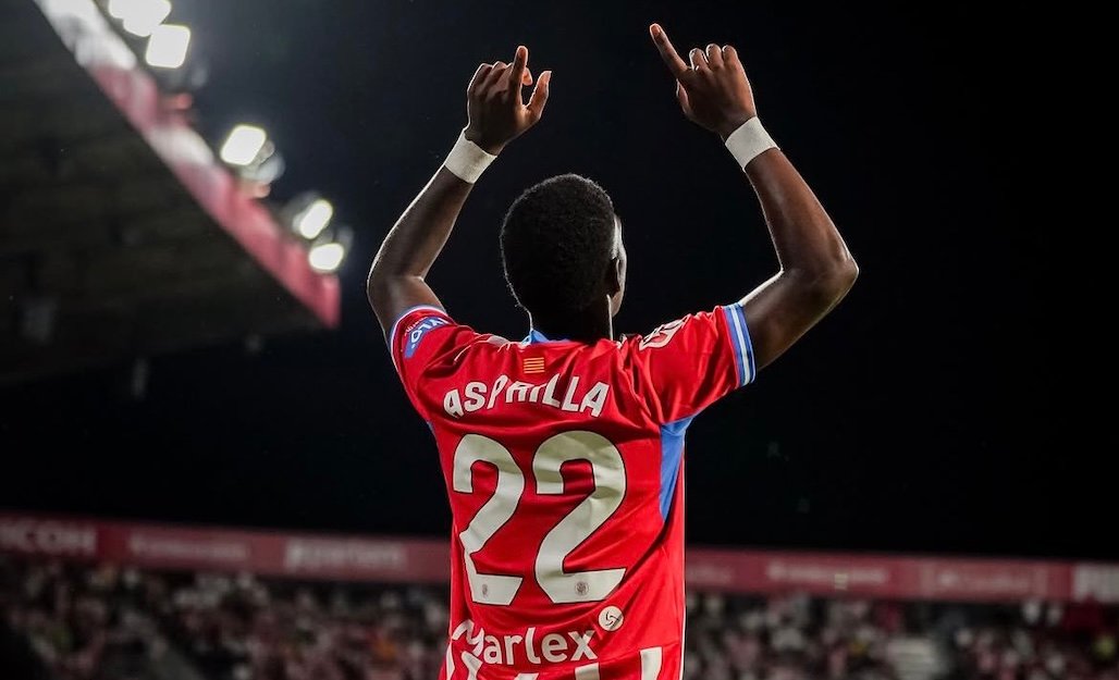 Yaser Asprilla celebra un dels seus gols contra Las Palmas